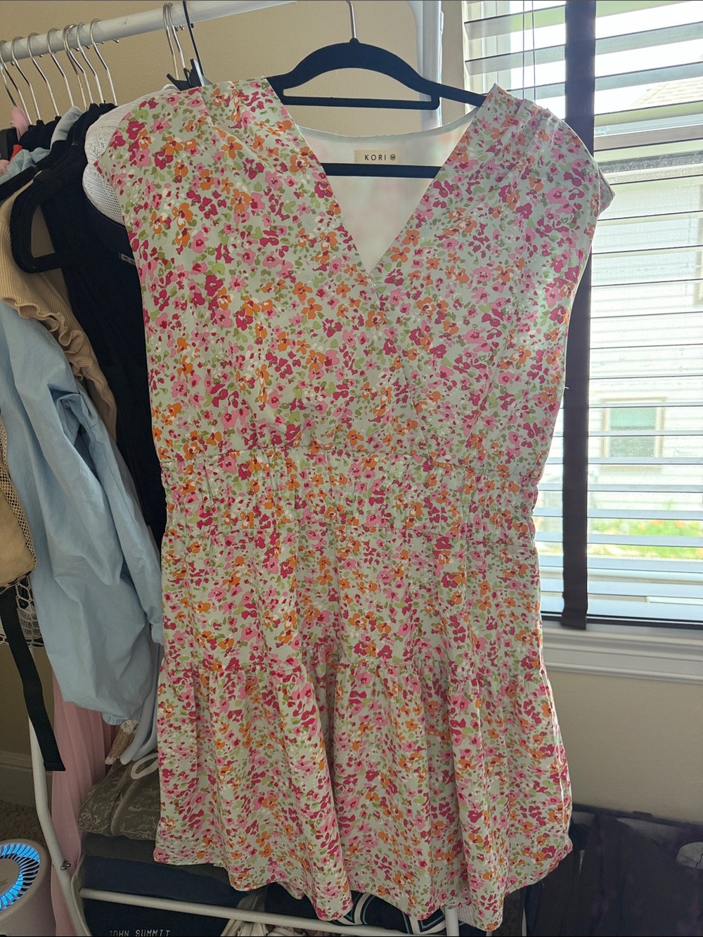 Kori Pink & Green Floral V-Neck Romper